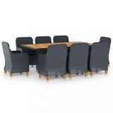 vidaXL Set mobilier exterior cu perne, 9 piese, gri &icirc;nchis, poliratan