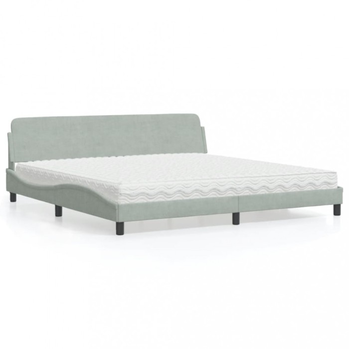 vidaXL Pat cu saltea, Dover, gri deschis, 200x200 cm, catifea 3208471
