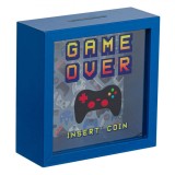 Pusculita Lemn Fancy Game Over Albastru 15.5cm Sticla Decorativa Birou Copii Banci