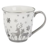 Cana ceramică de Crăciun albă cu folie argintie 610ml, CMCLASS