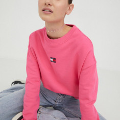 Tommy Jeans hanorac de bumbac femei, culoarea roz, cu imprimeu DW0DW17325