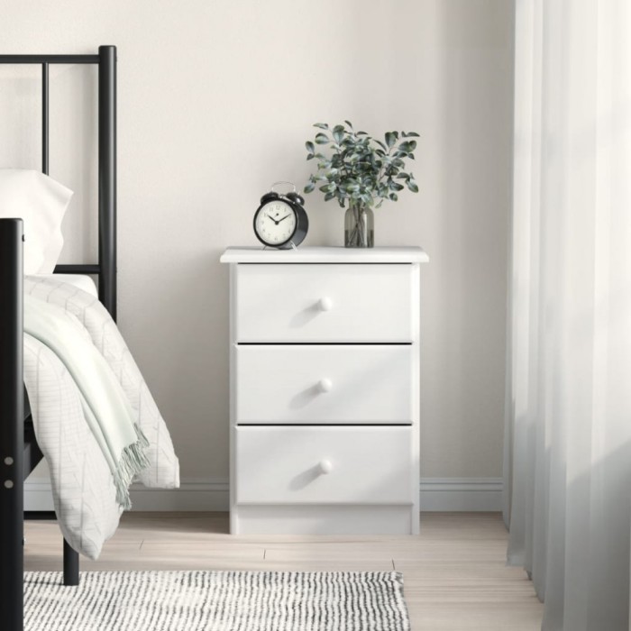 Gossi noptiera alta, alb, 41x35x55,5 cm, lemn masiv de pin