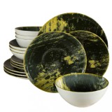 Set farfurii 16 piese, 4 persoane, Forest, Alb Ivoire cu verde