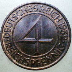 F.525 GERMANIA WEIMAR 4 REICHSPFENNIG 1932 A XF+