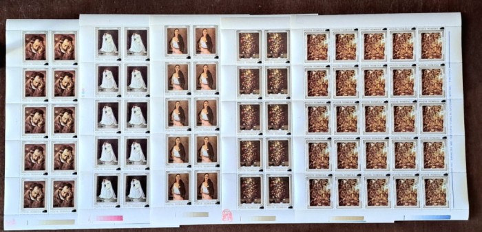 TIMBRE ROMANIA LP1511/2000 Tablouri &icirc;mpușcate -supratipar- Set 5 coli -MNH