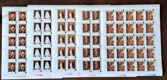 TIMBRE ROMANIA LP1511/2000 Tablouri &icirc;mpușcate -supratipar- Set 5 coli -MNH