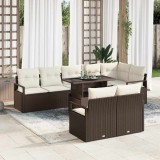 Set de canapele pentru grădină - 9 piese cu perne maro din ratan și polyester