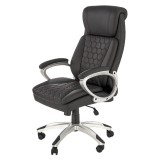 Scaun directorial HM Thomas, piele ecologica, mecanism de balansare, sarcina max 100 kg, brate tapitate, negru