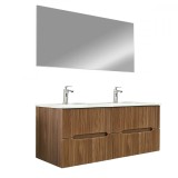 Cumpara ieftin Mobilier de baie Trent 120 cm cu chiuvetă și oglindă ceramică 60x120 cm stejar apus de soare