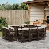 VidaXL Set mobilier de grădină cu perne, 11 piese, maro, poliratan