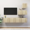 Set Dulapuri TV Gossi, 4 Piese, Stejar Sonoma, Lemn Prelucrat, Design Modern, Spatiu Depozitare, Montaj Suspendat