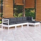 Cumpara ieftin Set mobilier grădină cu perne, 5 piese, alb, lemn de pin