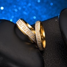 Inele Cuplu , Model Clasic Grecesc, Placate Auriu Si Argintiu, Design Premium,