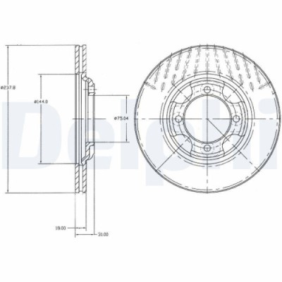Set discuri frana Mazda 323 2 (Bd), 323 3 (Bf), 323 3 Estate (Bw), 323 3 Hatchback (Bf), punte fata, 238x18, ventilat, DELPHI foto