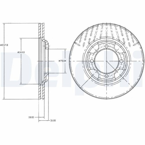 Set discuri frana Mazda 323 2 (Bd), 323 3 (Bf), 323 3 Estate (Bw), 323 3 Hatchback (Bf), punte fata, 238x18, ventilat, DELPHI