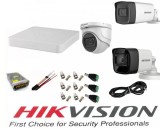 Sistem supraveghere video Hikvision 3 camere 5MP 2 exterior Turbo HD IR 80M si IR 40M si 1 interior IR 20m DVR 4 canale cu full accesorii SafetyGuard