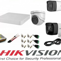 Sistem supraveghere video Hikvision 3 camere 5MP, 2 exterior Turbo HD IR 80 M si IR 40 M si 1 interior IR 20m cu full accesorii SafetyGuard Surveillan