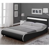 Pat tapitat Valencia Schwarz cu LED 140x200cm negru Corium HausGarden Leisure, [Corium]