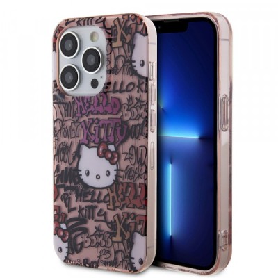 Husa pentru Apple iPhone 13 Pro Max, Hello Kitty, ML Tags Graffiti, Roz foto
