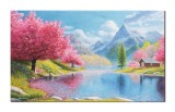 Cumpara ieftin Tablou pictat manual living 100x60cm, Peisaj de primavara, ulei pe panza, Mircea Iordache
