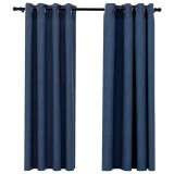 Cumpara ieftin Perdele opace aspect panza cu ocheti 2 buc. 140x175 cm albastru