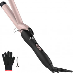 Curling Tong, ondulator de păr ondulator din turmalină ceramică, afișaj LCD, temperatură reglabilă 60-220, încălzire rapidă, tensiune dublă, include H