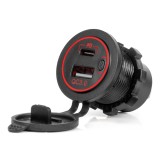 Incarcator auto impermeabil cu porturi USB si USB-C QC3.0 12/24V, iluminare LED rosie, pentru masini si barci, AMiO 04221