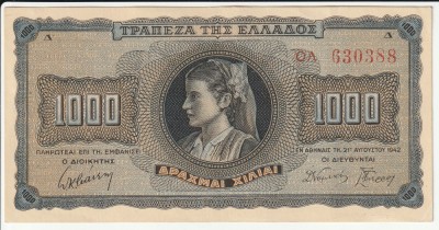 Grecia, 1000 drahme 1942_aUNC_Grecoaica/ Leului din Amphipolis * 630388 foto