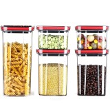 Cutii de Depozitare Alimente, Cyrax, Set din 5 Cuti de tip Container, Recipiente pentru Cereale in Bucatarie,&nbsp; Transparente cu Capac Negru