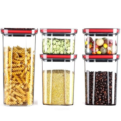 Cutii de Depozitare Alimente, Cyrax, Set din 5 Cuti de tip Container, Recipiente pentru Cereale in Bucatarie,&amp;nbsp; Transparente cu Capac Negru foto