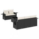 Set mobilier de gradina cu perne, 6 piese, negru, poliratan