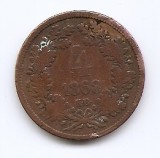 Ungaria 4 Kreuzer 1868 - Francisc Iosif I , Cupru, 27 mm, cod OVM, KM-442, Europa, Cupru (arama)