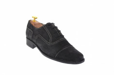 Pantofi barbati eleganti din piele naturala, intoarsa, culoare gri inchis, P32G foto