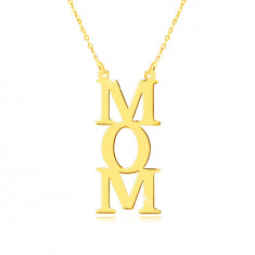 Colier din aur galben de 9K - inscripție „MOM”, litere una sub cealaltă, lanț de inele minuscule