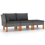 Cumpara ieftin Set mobilier grădină, 3 piese, poliratan &amp; lemn masiv eucalipt
