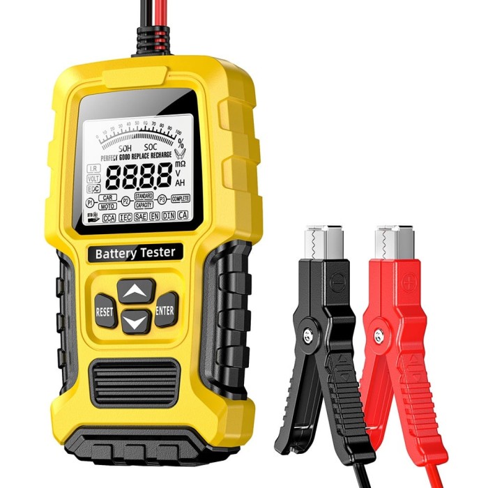Tester Inteligent de Baterii Foxsur FBT-300, 12V/24V, pentru Auto și Motociclete, cu Ecran LCD 2.7&quot;, Compatibil cu Baterii VRLA/GEL/AGM/EFB/STD, Galbe