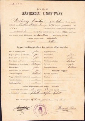 HST A1537 Certificat școlar 1908 elevă rom&amp;acirc;ncă din Caraș - Biserica Albă foto