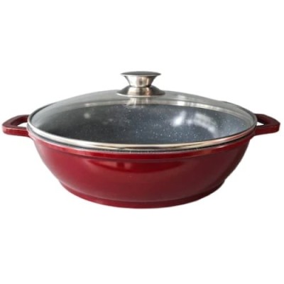 Cratita aluminiu, cu capac din sticla termorezistenta, capacitate 3L, maner ergonomic, invelis ceramic, rosu foto