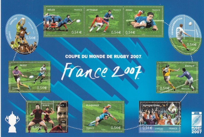 Franta 2007 - CUPA MONDIALA de RUGBY - Bloc XXL - MNH - Nominal 5,40 Eur.