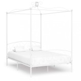 VidaXL Cadru de pat cu baldachin, alb, 120 x 200 cm, metal