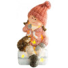 Decoratiune iarna, polirasina, fata cu arici asezati pe taburet, LED, 10.5x10.5x19.5 cm, Strend Pro