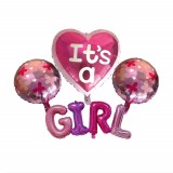 Set 4 baloane aniversare Pufo It&#039;s a Girl, roz