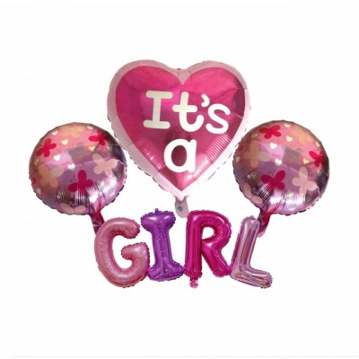Set 4 baloane aniversare Pufo It&amp;#039;s a Girl, roz foto
