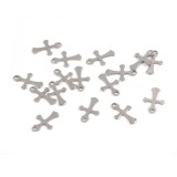 Set 10 pandantive decorative metalice, 9 x 13 mm Cruciulite argintii