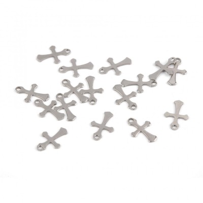 Set 10 pandantive decorative metalice, 9 x 13 mm Cruciulite argintii foto