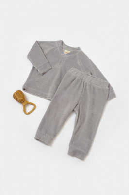 Set bluzita si pantaloni Elefant, 80%bumbac organic si 20% poliester - Gri, BabyCosy (Marime: 3-6 Luni) foto