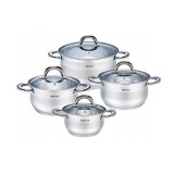 Set de 4 oale cu capac, inox, dimensiuni 16,18,20,24 cm, fund termic multistrat, gri Kinghoff