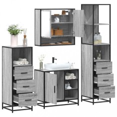 Set de mobilier de baie 4 piese Lemn stratificat gri Sonoma foto