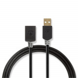 Cablu extensie USB 2.0 A tata - USB 2.0 A mama, 2m, antracit, Nedis