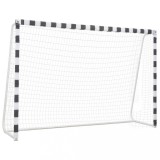 Poarta Fotbal vidaXL Metal, 300x200x90cm, Negru/Alb, Adulti/Copii, Exterior, Durabila, cu Plasa si Carlige Fixare